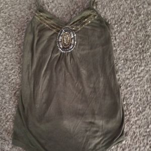 Small xhilaration army green beaded tank top